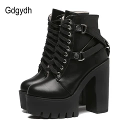 Gdgydh-Botas con Cordones para Mujer, Zapatos con Plataforma de Cuero Suave, Botines de Fiesta, Tacones Altos, de Moda Punk, Color Negro, Primavera y Otoño