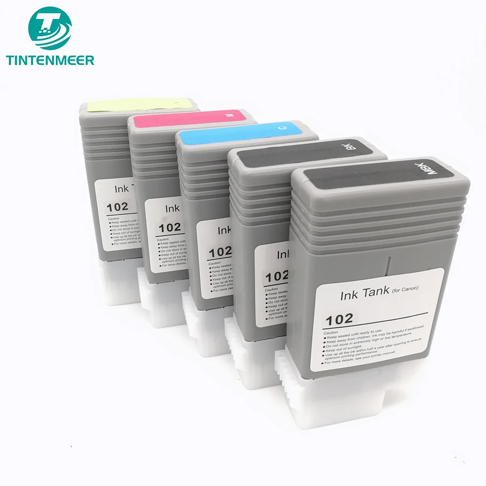 TINTENMEER PFI-102 INK TANK FOR CANON IPF510/710/720, COMPLETE SET OF 5,  MATTE BLACK/CYAN/MAGENTA/YELLOW / BK 130ML