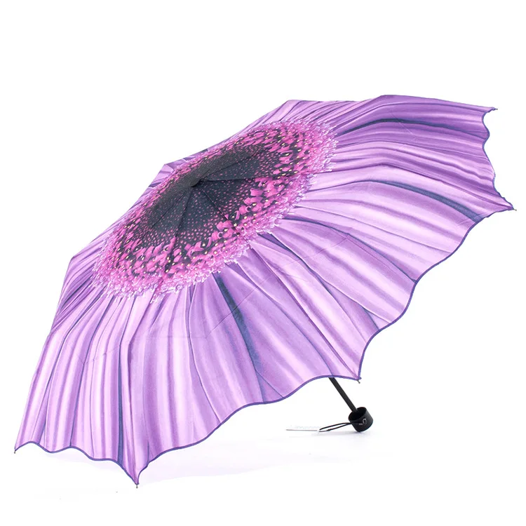 Sunflower Creative Umbrella Three Folding Umbrellas Rain Sun Women Anti-UV Sunshade Parasol Umbrella