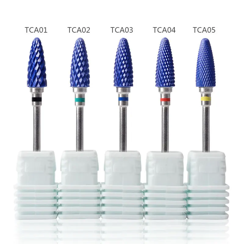 Blue Tungsten Carbide Nail Art Drill Bit Set Nano Coated Metal Bits Manicure Tools Accessories 5 Types