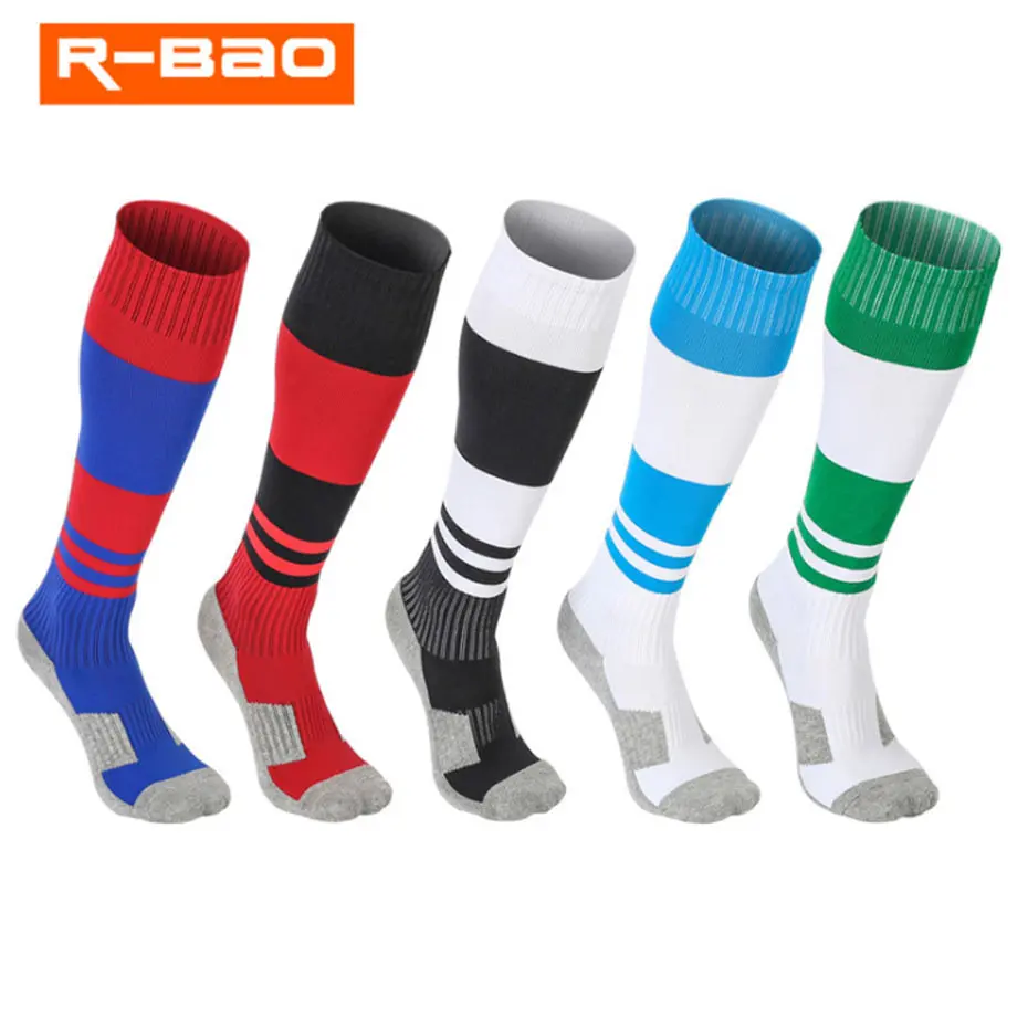 R-BAO High Quality 5 Pair Football Socks Brand New Youth Cotton Soccer Socks Students Training Socks