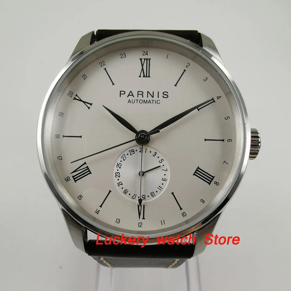 42mm Parnis herren uhr weißes zifferblatt silber hände DATUM fall 24 stunden 5ATM ST1690 Automatische männer watch-PA18