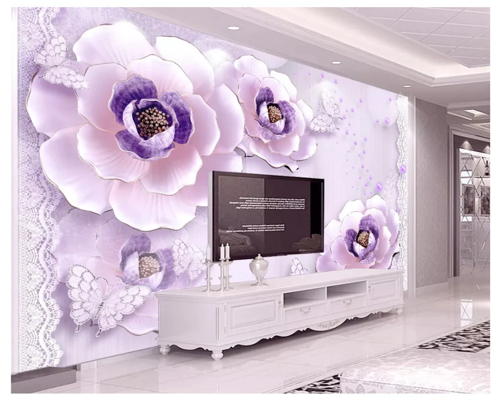 

beibehang Dream silk cloth wallpaper three-dimensional relief romantic purple peony European TV background wall paper home decor