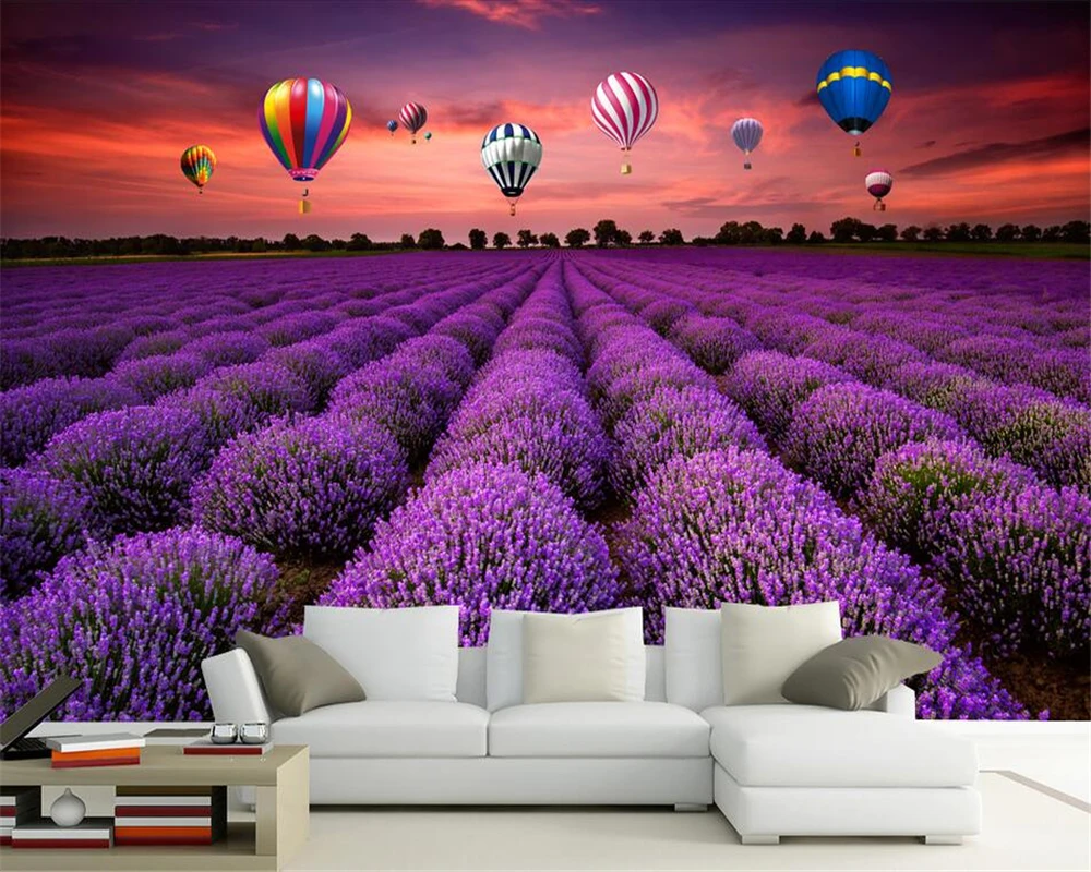 beibehang Custom wallpaper murals Pastoral lavender hot air balloon decorative painting background wall 3d wallpaper tapety