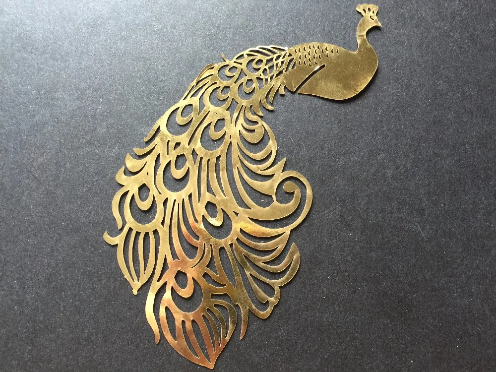 10pcs Metallic Gold Peacock Laser Cut Paper Place Card, Escort Card, Cup Card, Wine Glass Card, Wedding Party Decoration