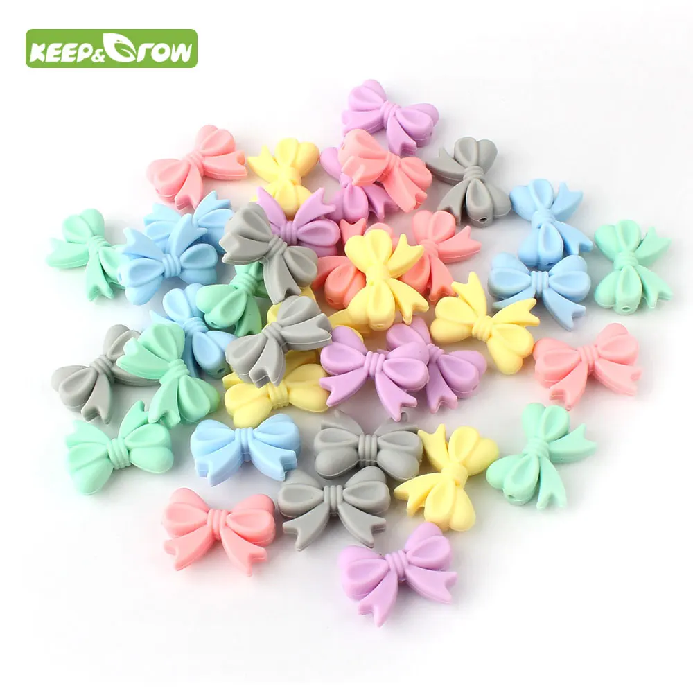 10pcs Bow Tie Silicone Beads BPA Free Teethers Bowknot Baby Teething Beads DIY Necklace Making Pacifier Baby Product Mini Pearl