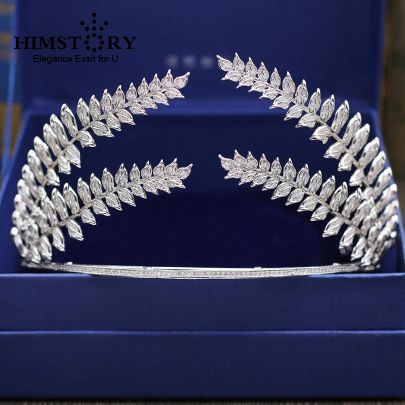 

Himstory Full Cubic Zircon Tiara Crown New Olive Branch Designs Diadema Wedding Hair Accessories