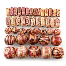 9-16mm Natural Wood Round&Drum Pattern Wooden Beads Flowers Color Bead Handmade For DIY Necklace Making Jewelry Accessories