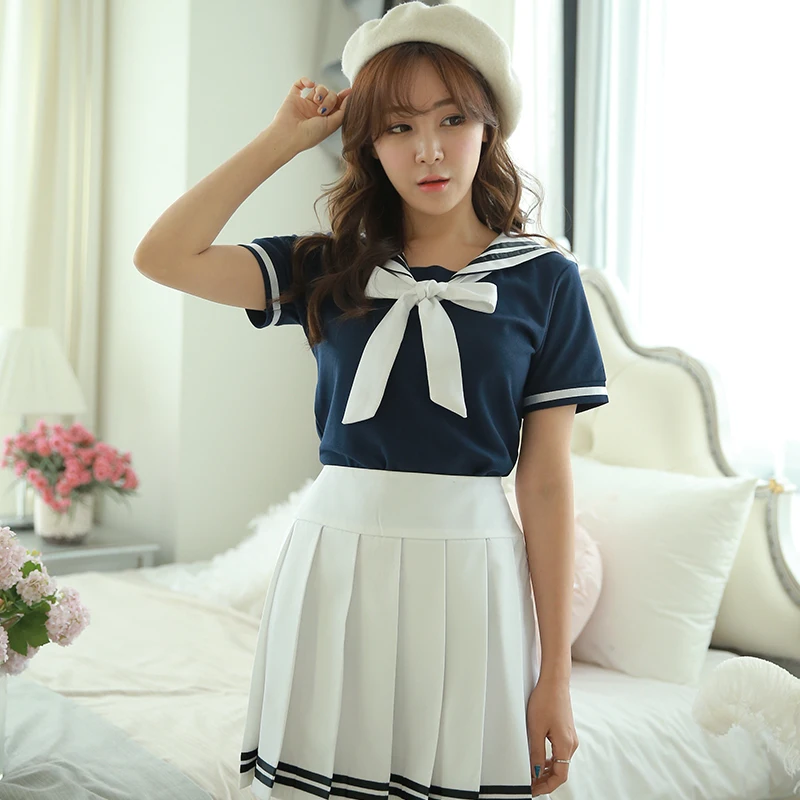 Japanese School Uniforms Anime COS Sailor Suit Tops+Tie+Skirt JK Navy Style Students Clothes for Girl Women Short Sleeves XXXXL