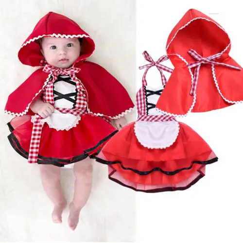 Pudcoco Cute Cosplay Little Red Riding Hood Set Newborn Baby Girl Tulle Tutu Lace Fancy Dress+Cape Cloak 0-24M