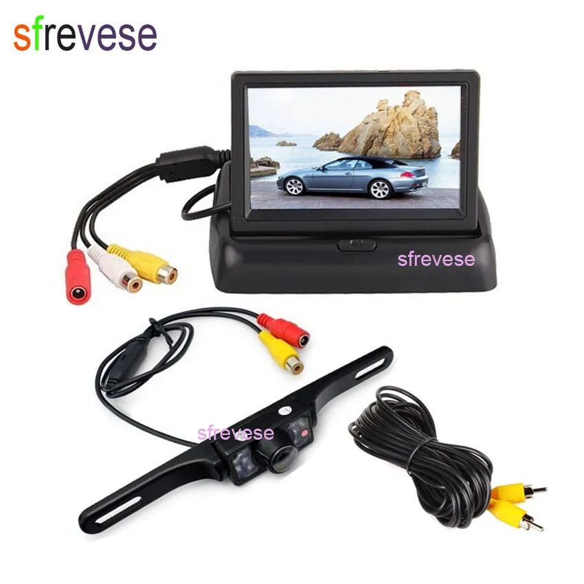 

4.3" TFT Car LCD Foldable Monitor Rear View Kit + Waterproof 7 LED IR Night Vision Vehicle Parking Reversing Backup Camera