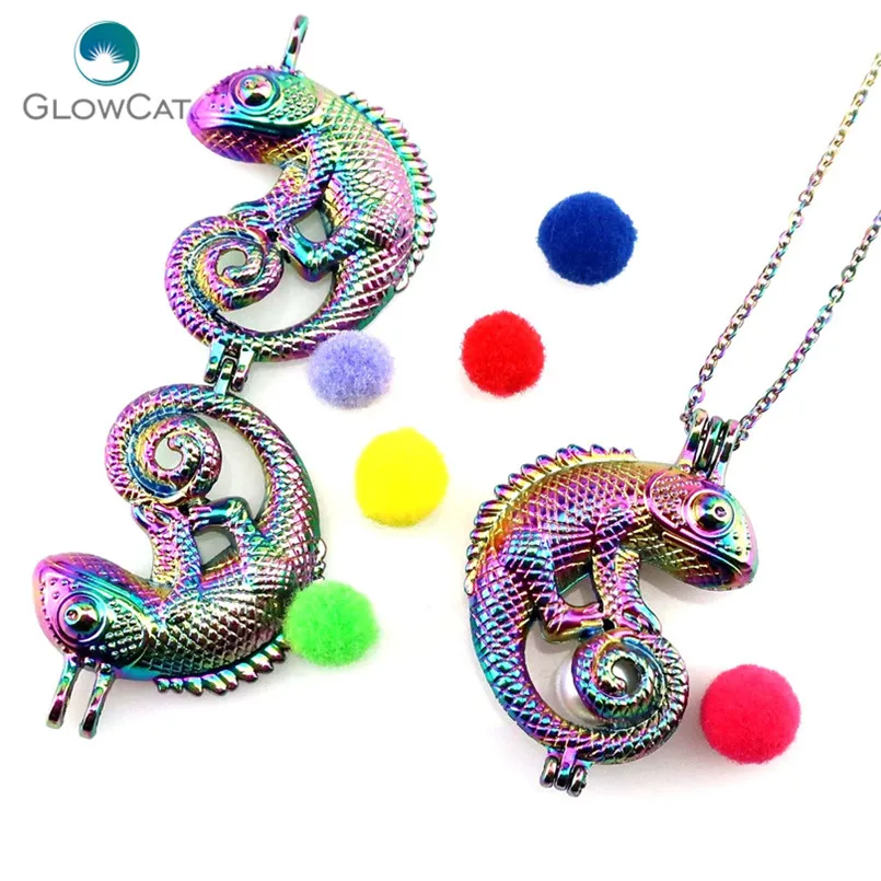 C240 COLORS lovely Animal Lizard Beads Cage Necklace Pendant Aroma Essential Oil Diffuser Locket Necklace