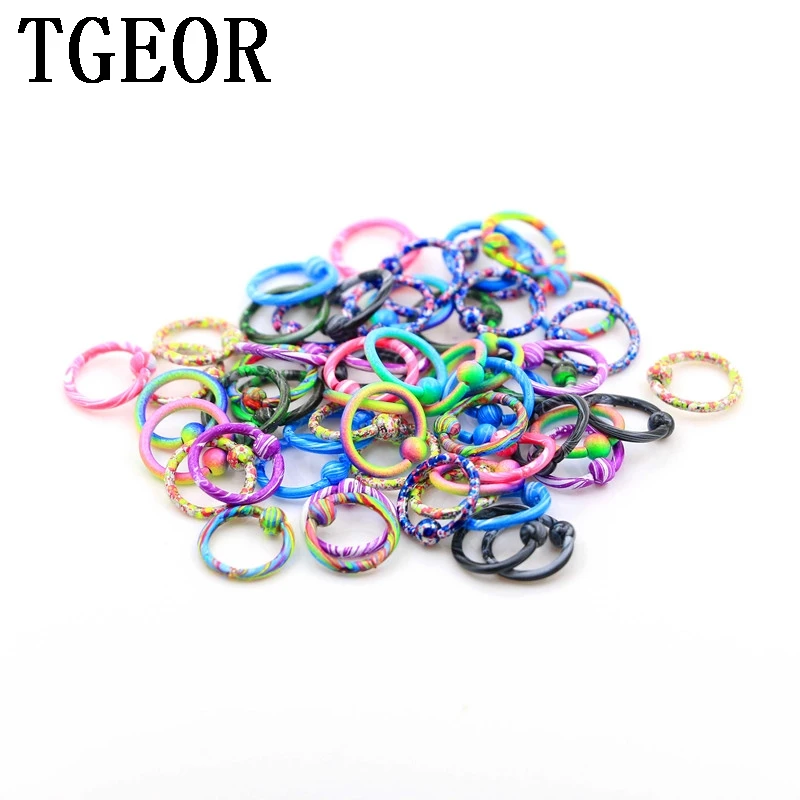 Hot wholesale new arrival 100pcs 16G mixed water wave double colors print piercing captive ring free shipping