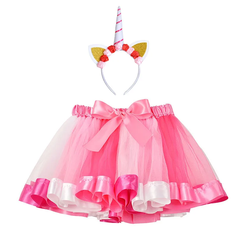 Baby Tutu Skirt Kids Clothes Outfits Baby Girls Skirt Sweet Cute Toddler Children Tulle Skirt Unicorn Headband Rainbow Skirt