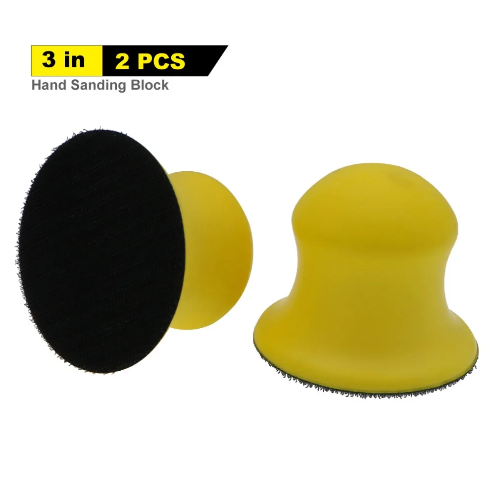 

3 Inch Foam Hand Sanding Block Hand Pad Polishing Pad for Hook and Loop Disc ( Pack of 2)