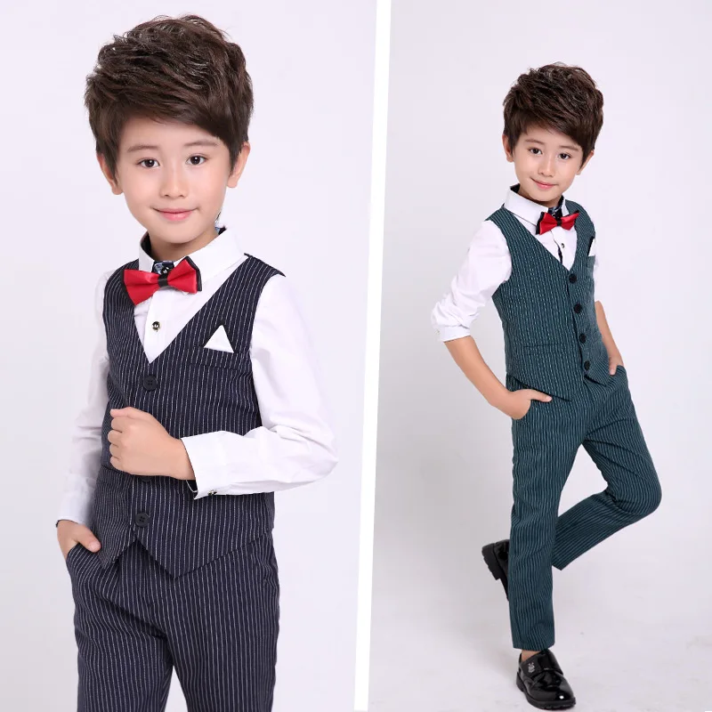 2PCS Boys Formal Wedding Suits Sets Children Striped Vest Pants Clothes Sets Kids Gentlemen Dresses Costume