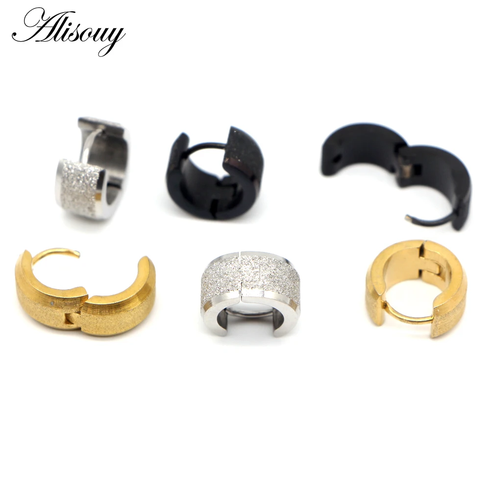 Alisouy Punk Men Black Stainless Steel Hoop Piercing Round Earrings Neutral Earring for Women Men Fashion Jewelry Brincos Unisex