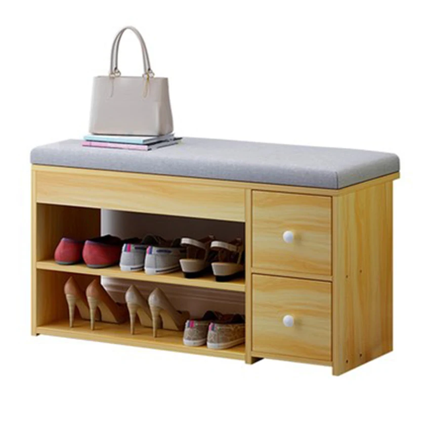 MDF Shoes Cabinet With 2-Drawer Cotton-Flax Cushion Shoe Storage Stool Living Room Shoe Rack Change Shoe Bench Organizer