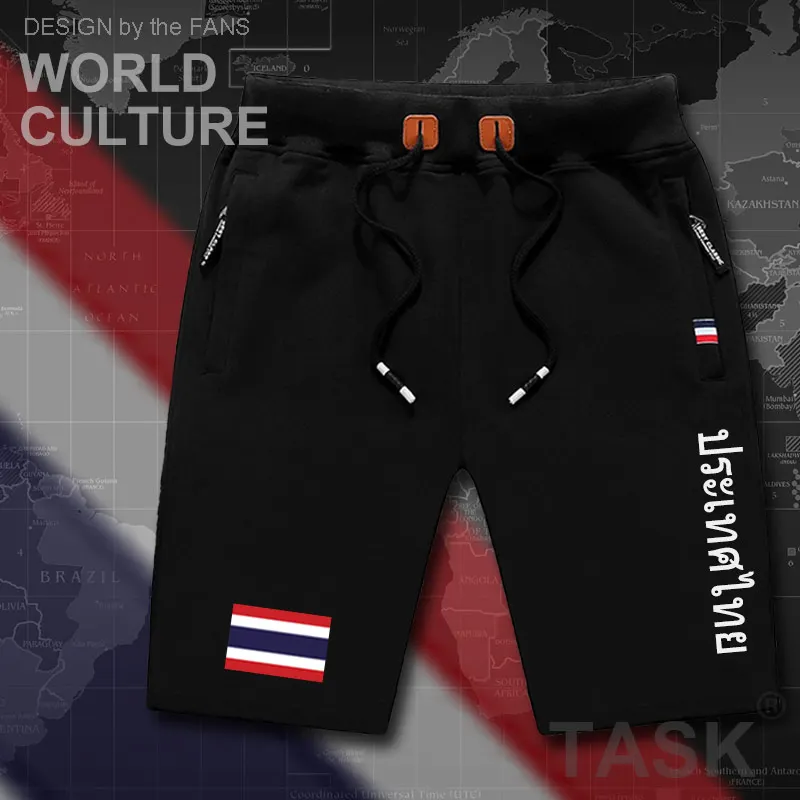 Thailand Herren Shorts Strand neue Herren Boardshorts Flagge Workout Reißverschlusstasche Schweiß Bodybuilding Knie Baumwolle Land Thai TH