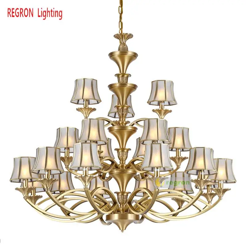 Large ceiling Chandelier Led Hanging Lamp hotel stair lighting fixture for Living Room church Retro Copper Chandeliers lustre