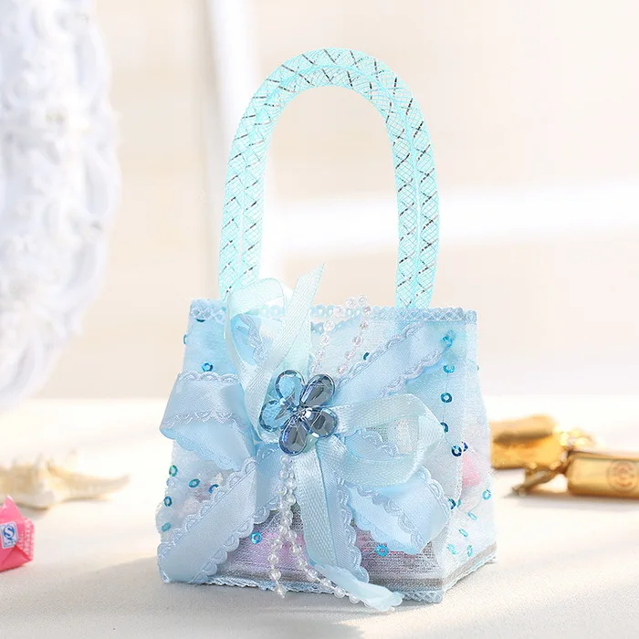 12pcs elegant pink/blue wedding candy boxes portable handbags wedding favor marriage baby shower gift box packaging party supply