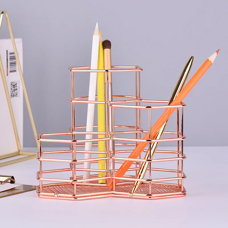 Rose Gold Hollow Pen Holder Pencil Pot Box Case Makeup Brushes Storage Desk Organiser Container Stationery Decor Storage Gift