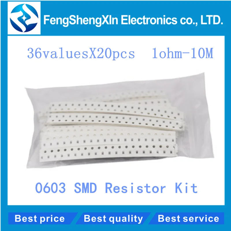 36valuesX20pcs=720pcs  0603 1ohm-10Mohm SMD Resistor Kit Assorted Kit 1% component diy samples kit