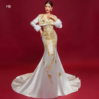 luxury white snow queen feather sleeve golden embroidery mermaid dress Renaissance gown royal queen cosplay can customs size