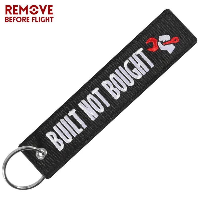 Fashion Car keychain Key Fobs Embroidery BUILT NOT BOUGHT Black Keyring OEM Jewelry Key Chain for Chaveiro Para Moto
