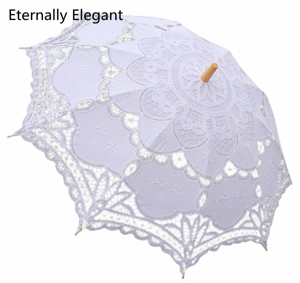 New Lace Umbrella Cotton Embroidery White/Ivory Battenburg Lace Parasol Umbrella Wedding Umbrella Decorations Free Shipping