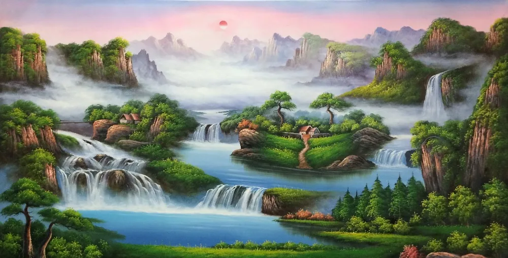 

Hand Painted Modern Oil Painting on Canvas Chinese-style landscape painting Canvas Painting Wall Art Picture for Home Decoration