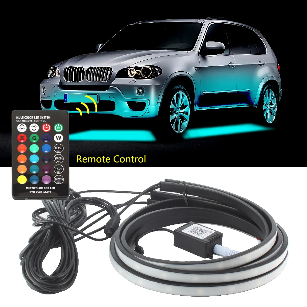 4x Car Decorative Light Underbody Underglow  Atmosphere Lamp Flexible Strip APP/Remote Control Neon Lights Kit for General