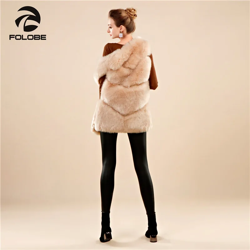 FOLOBE Medium Lange Künstlichen Fuchs Pelz Weste Frauen Winter Mode Faux Fuchs Pelz Westen Frau Warme Gefälschte Fuchs Pelz Mäntel weibliche Khaki