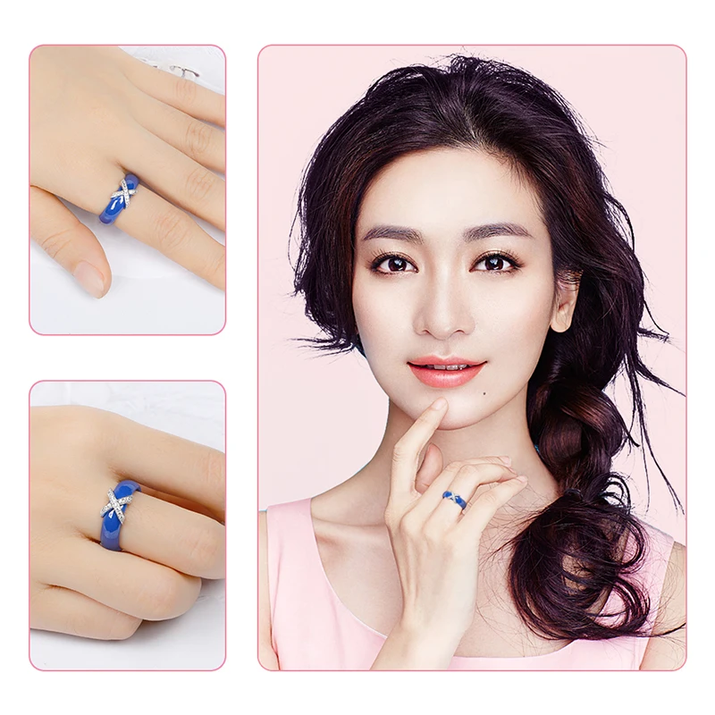 Hot X Cross Rings Blue Pink Ceramic Healthy Jewelry for Women 6mm Smooth Ceramic Rings Female Gift Wedding Jewelry Gold Silver