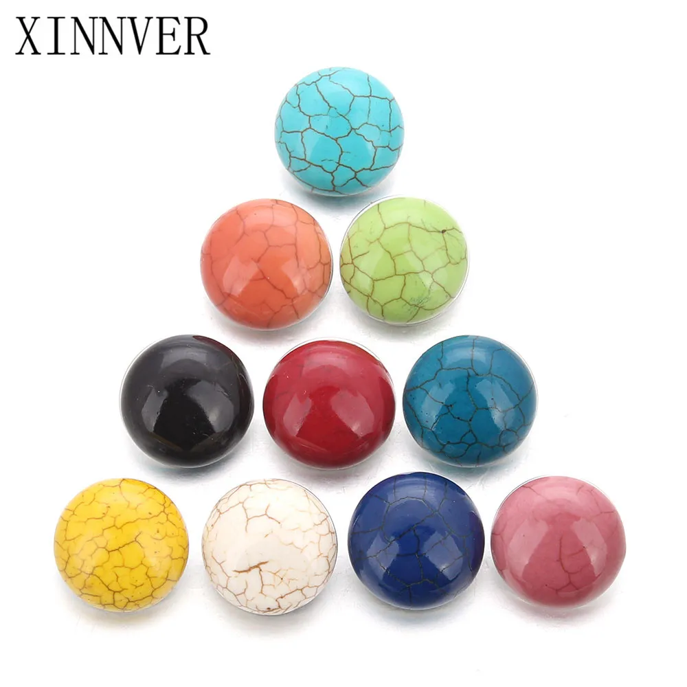 10pcs/lot 18mm Snaps Jewelry Cameo Multicolor 10 Colors Mixed Stone Snap Buttons For Female Leather Bracelet Women\'s Charm Beads