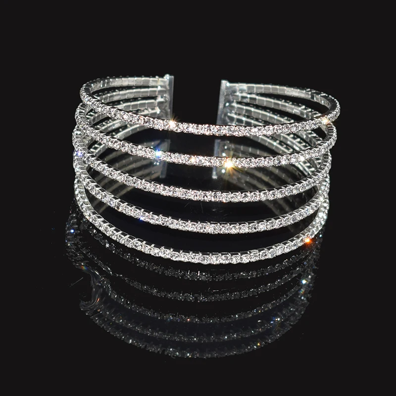 Fashion Rhinestone Gold Silver Plated Bracelets for Women Crystal Multi-layer Cuff Bracelet Bracelets Bling Wedding Jewelry Gift