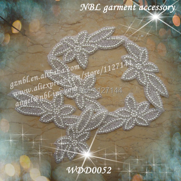 (20 yards) wholesale iron on bridal beaded applique pearl trim for wedding dress garment sash DIY WDD0052