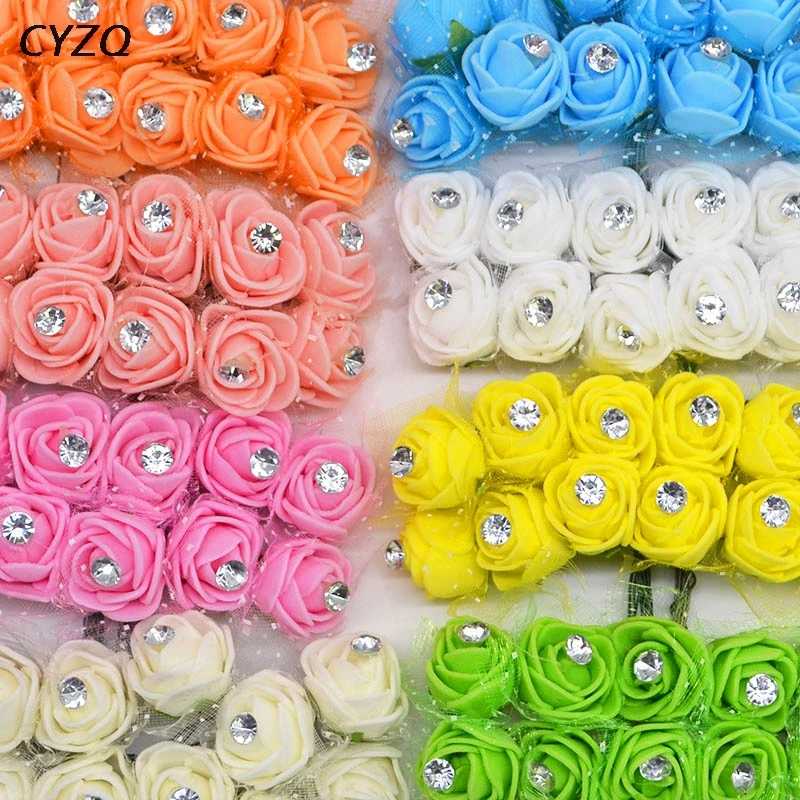 144pcs/lot Mini PE Foam Rose Artificial Flower Heads Home Wedding Decoration DIY Wreath Gift Box Decorated Teddy Bears Flower