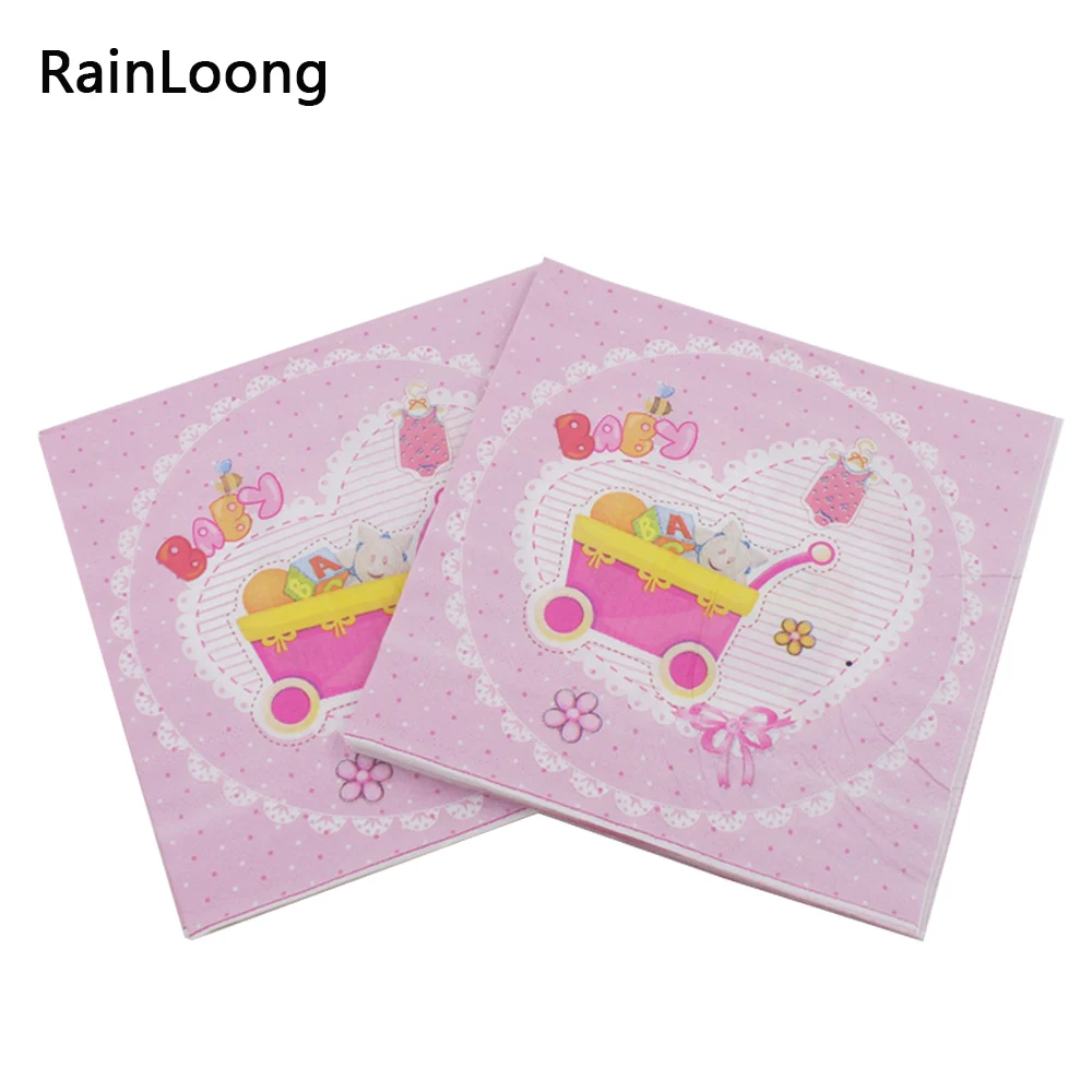 [RainLoong] Baby Shower Paper Napkins For Girl Gender Reveal Party Tissue Napkins Decoration Serviettes 33*33cm 1 pack