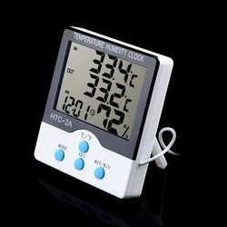 Big LCD Indoor Outdoor Digital Thermometer Hygrometer Temperature Humidity Meter With Clock HTC-2A C/F Switch 1.5M Cable Sensor