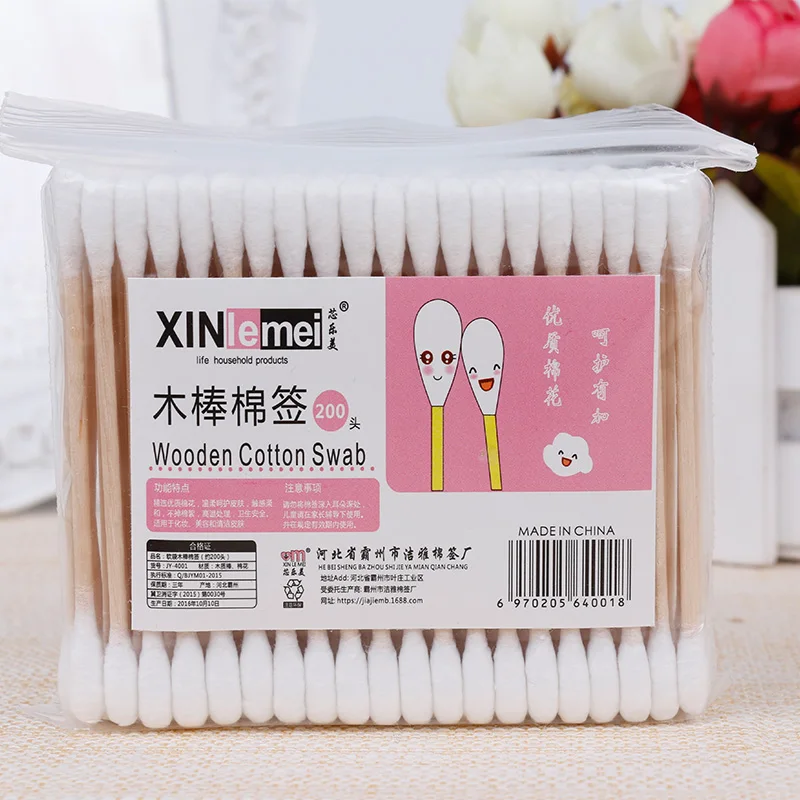 100pcs/Box Pack Wood Handle Cotton Head Swabs Disposable Makeup Clean Sticks Buds Tip Home Used Cotton Swab Personal Health Care