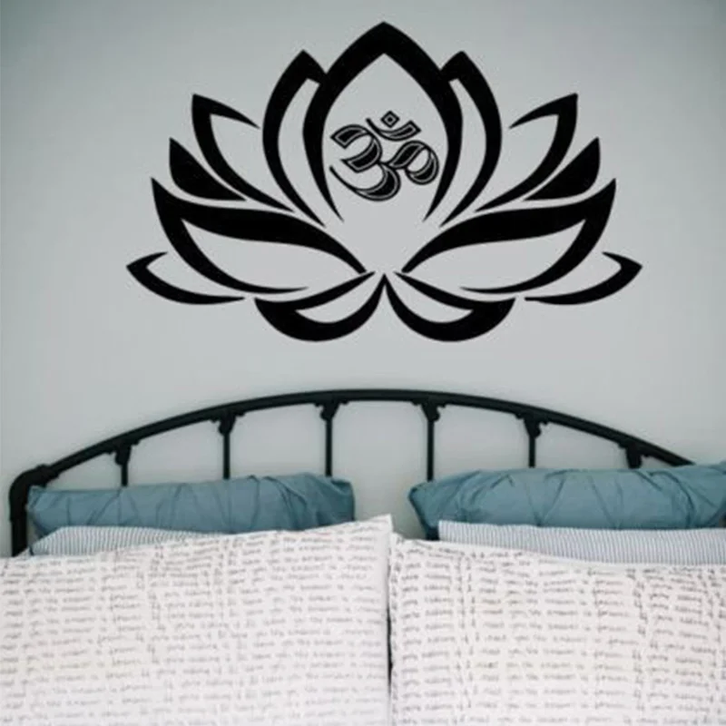 Yoga Lotus Vinyl Wall Decal Lotus Flower Decal Om Symbol Mural Wall Sticker Buddha Yoga Studio Beauty Salon Bedroom Decoration