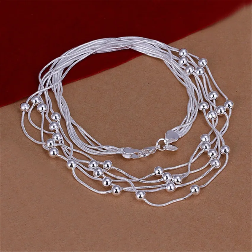Hot retro charm silver color for women lady chain solid bead Necklace Fashion trends silver Jewelry Gifts JSn213