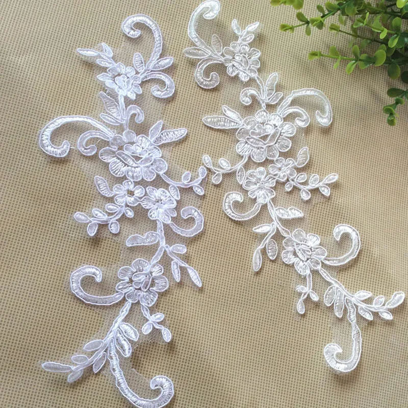 6 piezas 25*9 cm vestidos de novia blancos apliques de encaje accesorios bordado apliques de encaje tela DIY adorno de encaje