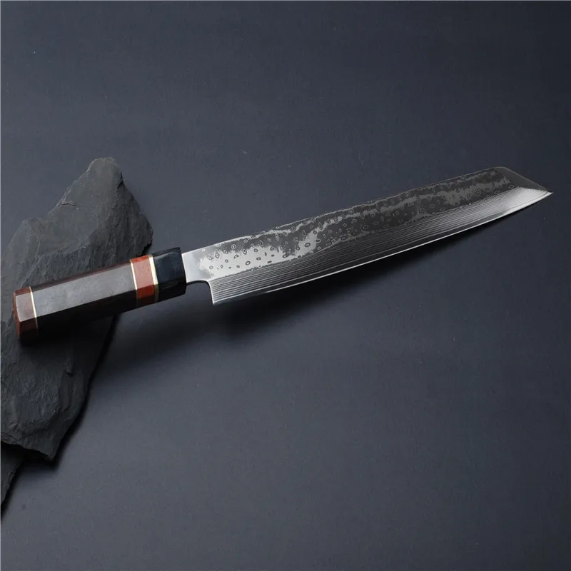 High Quality Super Sharpness Japanese VG10 Damascus Sashimi Salmon Knife  With Scabbard Cover Sheath Saya