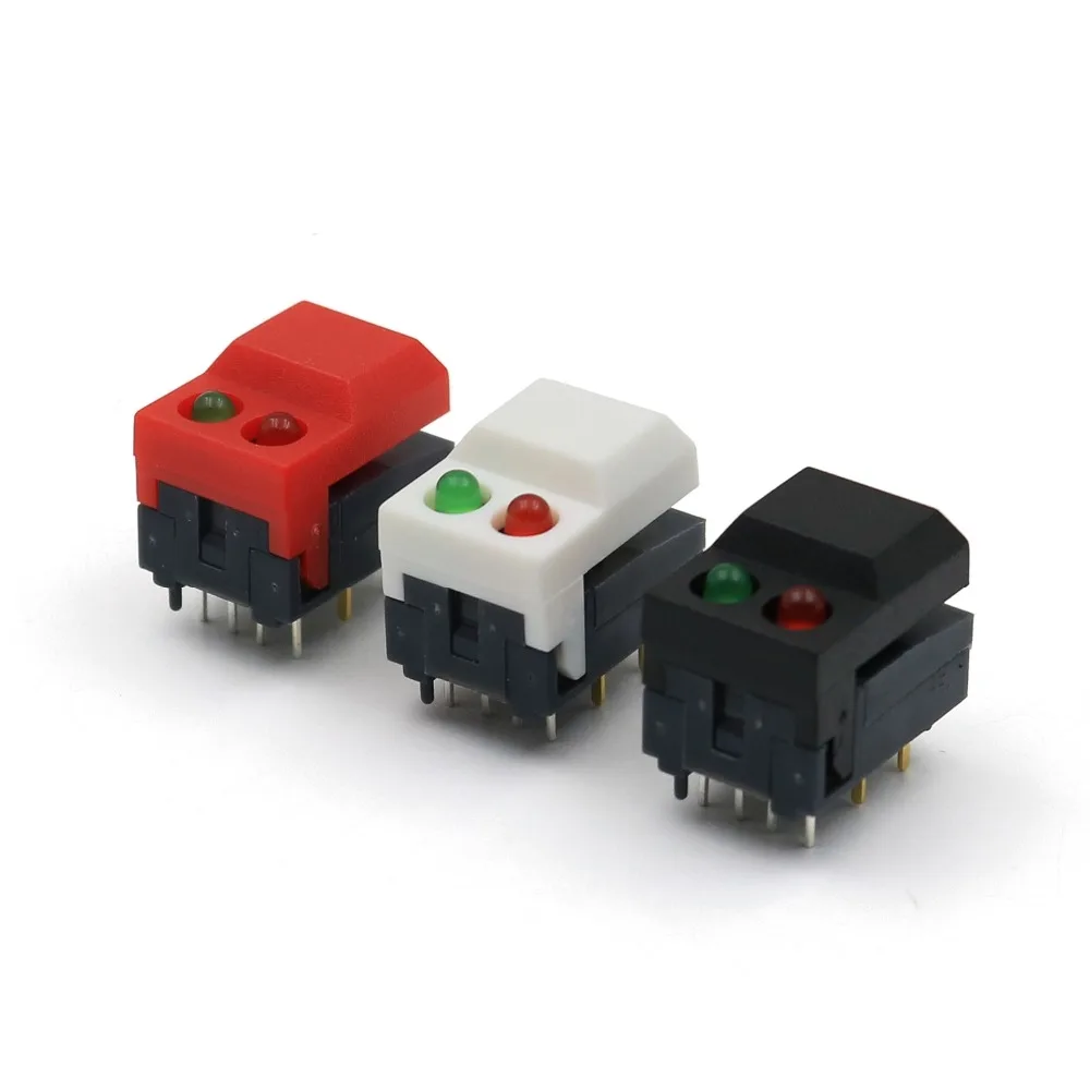 10 szt. PB86-A2 czerwony i zielony LED 8Pin chwilowy do montażu pcb SPDT kwadratowy przycisk przełączniki taktowe