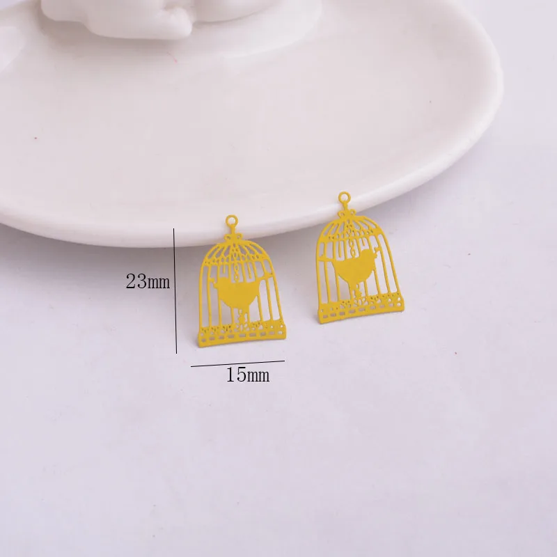 50 Stück AC2944 23mm*15mm Filigrane Anhänger Metall-Vogelkäfig Bemalte Anhänger Verbindungsstücke Ornament Bijoux – Detail 1