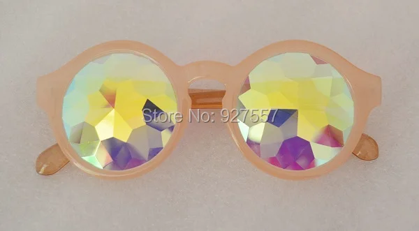 pink frame kaleidoscope glasses with prism glass lens