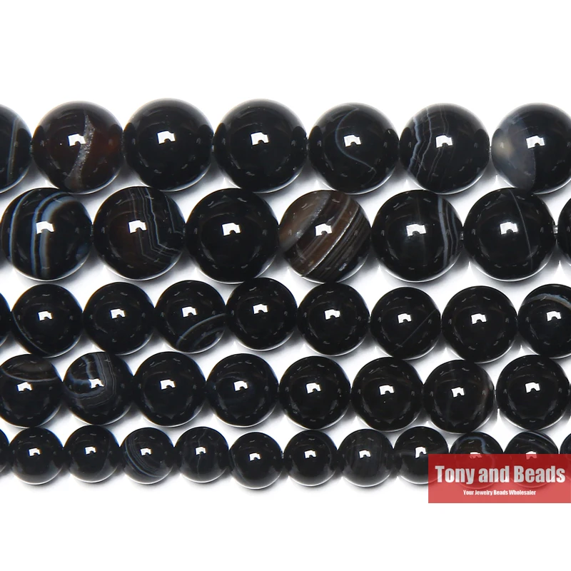 Natural Stone Black Stripe Onyx Agate Round Loose Beads 4 6 8 10 12MM Pick Size For Jewelry Making