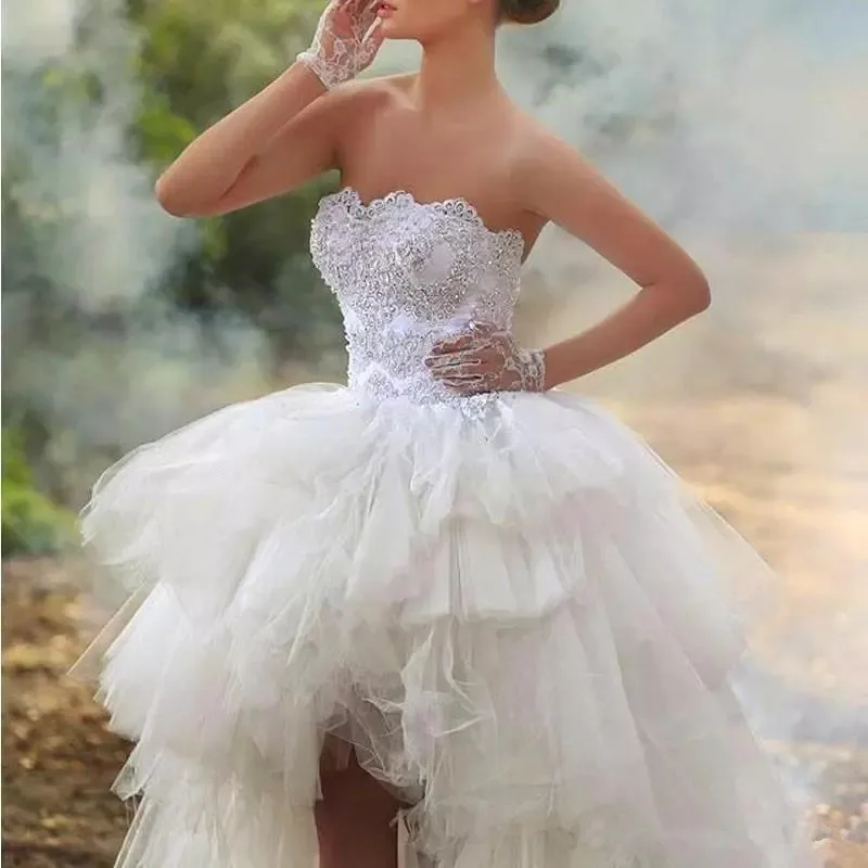 2020 do vintage de alta baixa curto vestidos de casamento renda sem alças com contas rendas até voltar corset vestido novia vestidos de noiva